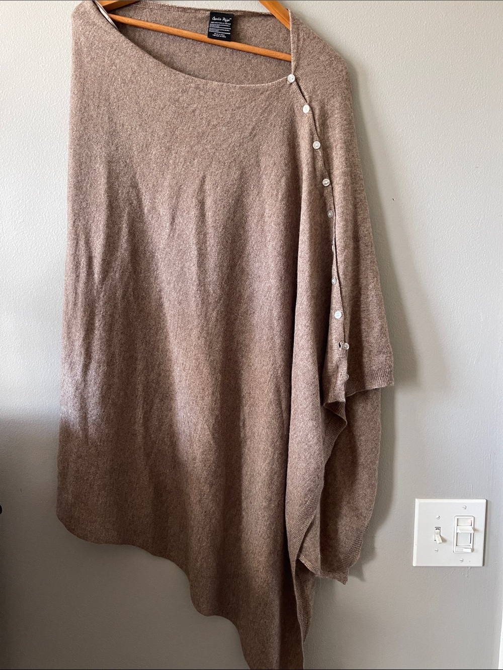Charlie Paige Taupe Asymmetrical Button-Shoulder Poncho